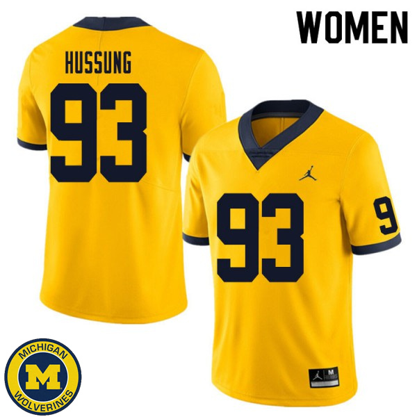 Womens Michigan Wolverines #93 Cole Hussung Yellow Embroidery Jersey